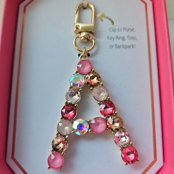 "A" Keyfob Purse Backpack Charm L: 3.5' W: 1.5' Pink School Bag With Keychain, Bracelets Business, Roach Clips, Backpack Charms, Key Purse, Purse Backpack, Backpack Charm, Purse Charms, Key Fobs