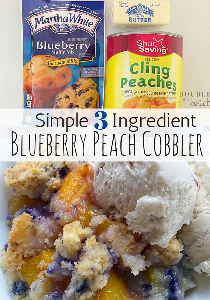 blueberry peach cobbler with ice cream and cling peaches on the side