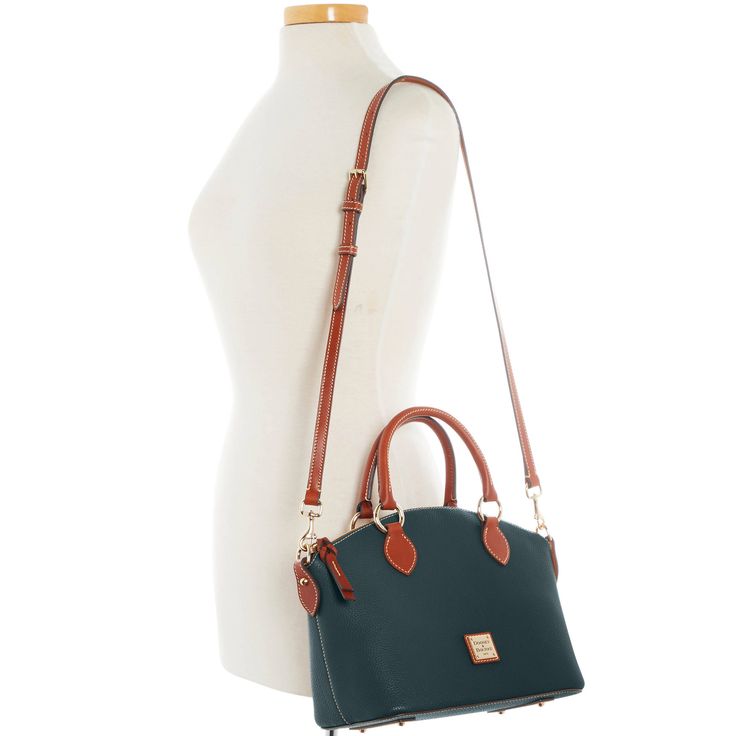 On The Go  This stunning satchel, crafted from textured leather with a natural grain that hides any signs of wear, will upgrade every look in moments. Leather Satchel Bag, Curved Lines, Credit Card Wallet, Dooney And Bourke, Dooney & Bourke, Leather Satchel, Dooney Bourke, Satchel Bags, Card Wallet