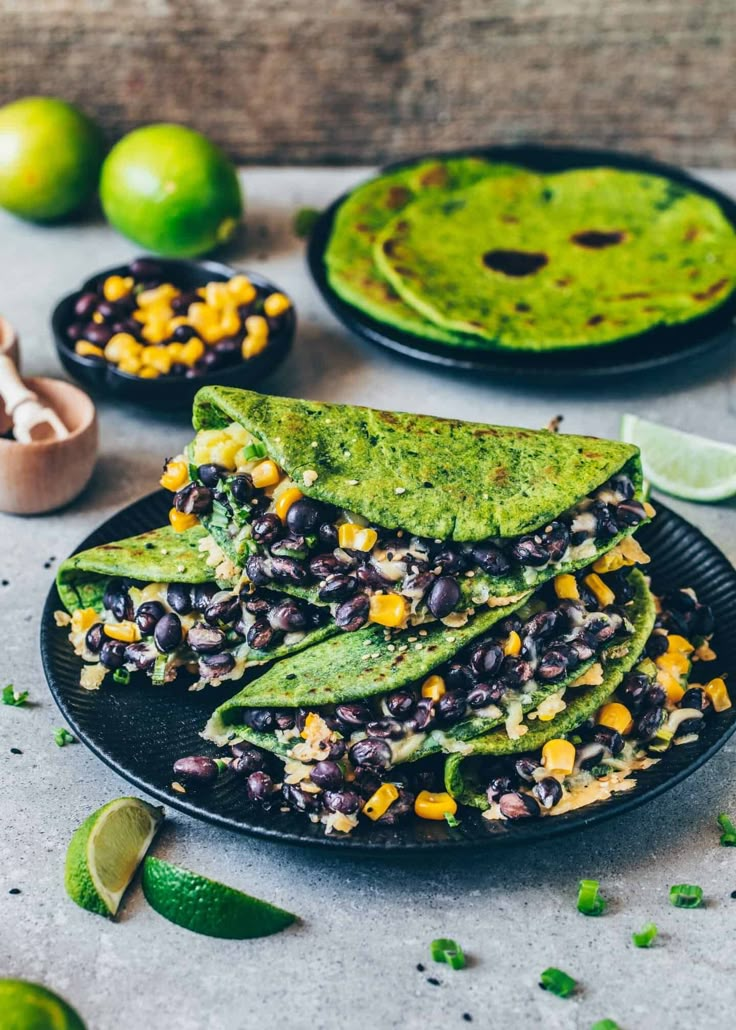 black bean and corn quesadilla with guacamole on the side