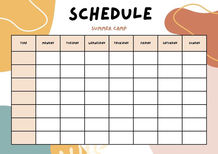 a printable summer camp schedule is shown in the middle of a colorful background with oranges and yellows