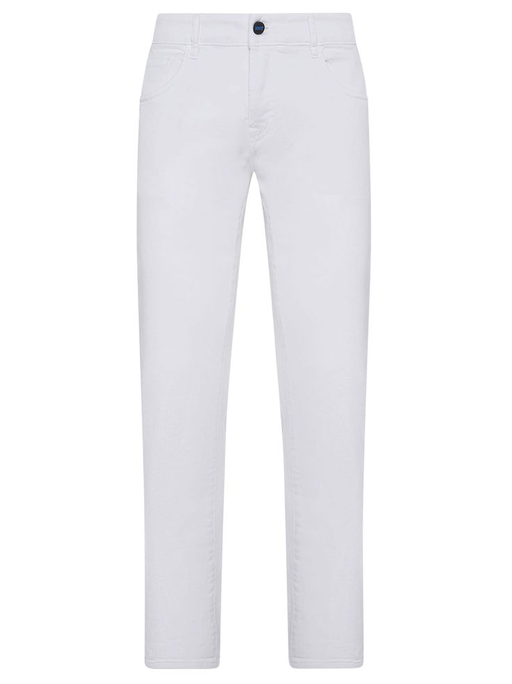 Five-pocket jeans made from optical white denim with a slim fit. Through constant research into new textiles, KNT (Kiton New Textures) has revolutionised the exceptional sartorial expertise of Kiton with a free-spirit approach. Lightweight, supple, and naturally elastic materials are the result, perfect for garments that embody relaxed, effortless style. An interpreter of contemporary cultures and styles, these trousers unite everyday comfort and sophisticated aesthetics, embodying a dynamic, modern, urban attitude. To maintain the beauty of your KNT garment, we recommend professional laundering and pressing. Dry cleanComposition: 98% Cotton, 2% Elastane White Slim Fit Pants With Straight Hem, White Slim Fit Pants With Pockets, White Slim Fit Straight Leg Pants, White Slim Fit Bottoms With Straight Hem, Classic White Jeans For Work, Elegant White Bottoms With Five Pockets, Classic White Straight Fit Jeans, White Slim Fit Bottoms With Pockets, White Straight Fit Jeans For Workwear