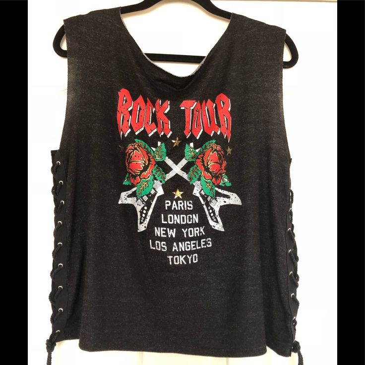 Forever 21 Rock Tour Graphic Band Tee New!! Size Medium Soft French Knit Terry Band Tee Raw Cut Boat Neck Line Graphic Band Tees, Black Cami, Black Camis, Forever21 Tops, Muscle Tees, Neck Line, Band Tees, Forever 21 Tops, Boat Neck