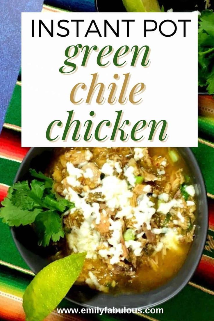 instant pot green chile chicken in a bowl with cilantro