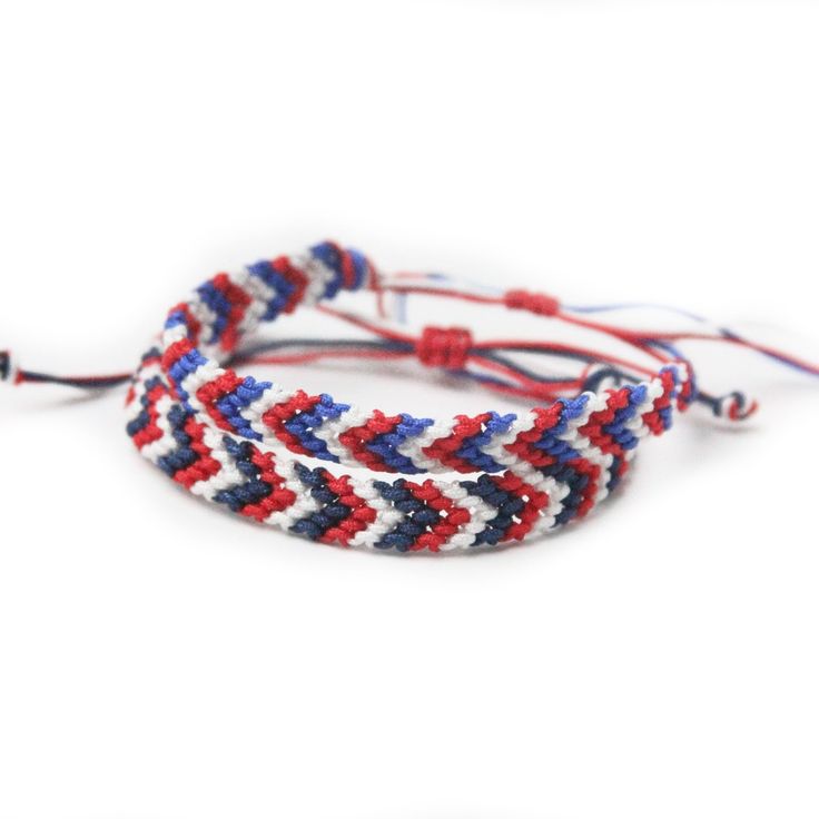 A chevron pattern knotted pattern bracelet in Red, White, and Blue. Choose Blue or Navy Blue to match your favorite Patriotic outfit. Add one or two solid triple braided bracelets for a patriotic stack. Adjustable knot for easy on/off High Quality Nylon cord will not fray or break Save 10% on order of 3 bracelets or more. Patriotic Blue Friendship Bracelets As Gift, Patriotic Multicolor Friendship Bracelets, Blue Adjustable Bracelets For 4th Of July, Patriotic Red Friendship Bracelet As Gift, Blue Friendship Bracelets For 4th Of July Gift, Patriotic Handmade Adjustable Bracelets, Adjustable Patriotic Friendship Bracelets As Gifts, Handmade Adjustable Patriotic Bracelets, Handmade Adjustable Patriotic Bracelet