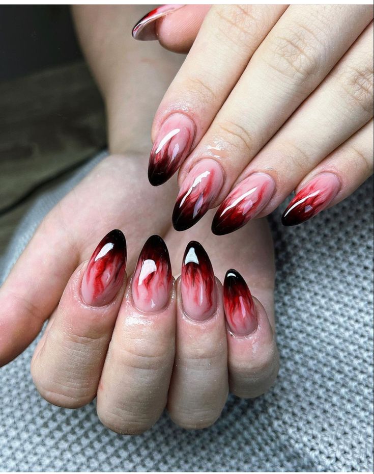 French Tip Halloween, Stiletto French Tip, Nails Short Medium, Halloween Fake Nails, Blood Nails, Vampire Nails, Fav Aesthetic, Medium Stiletto, Horror Nails