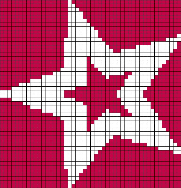 a red and white cross stitch pattern with an airplane