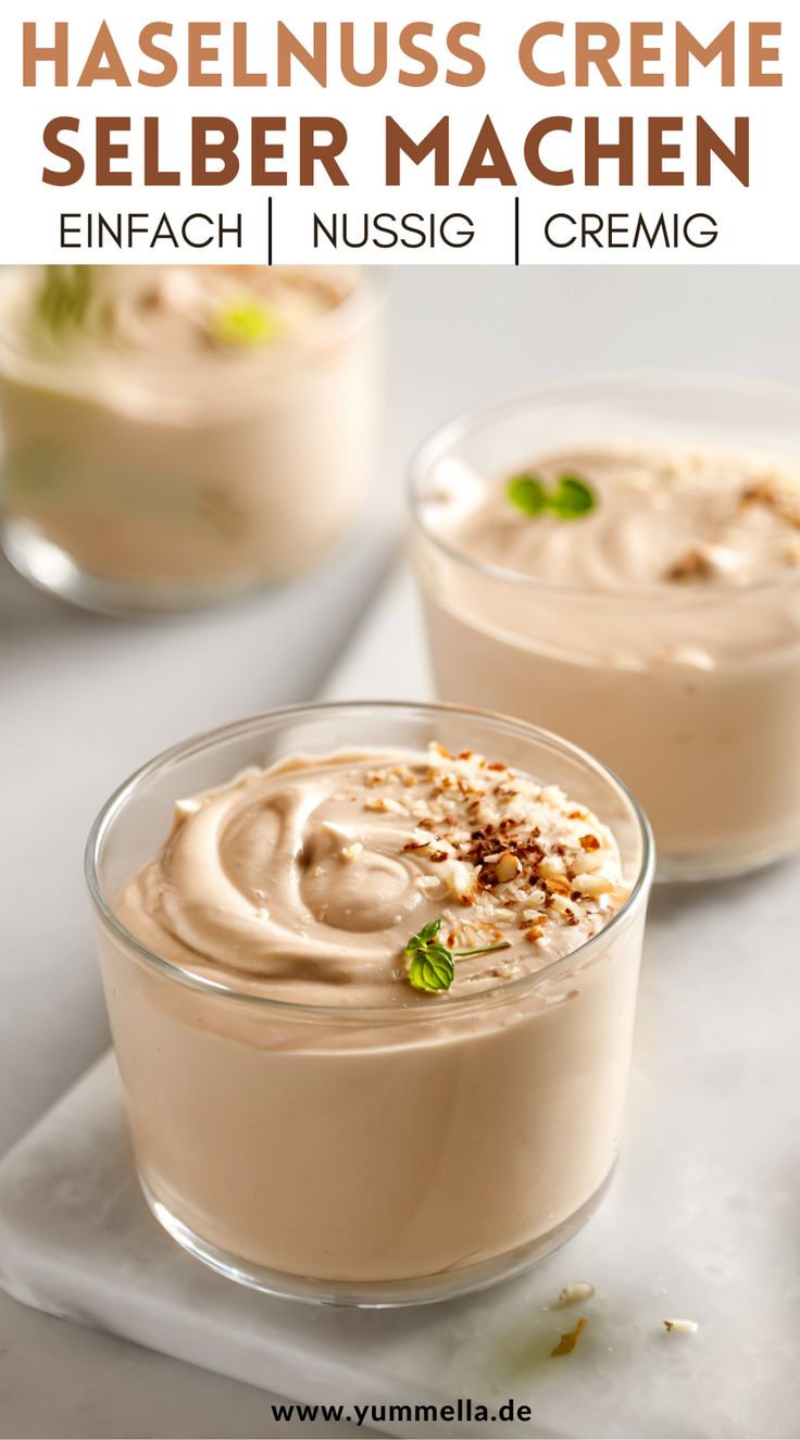 two desserts with cream and nuts in them