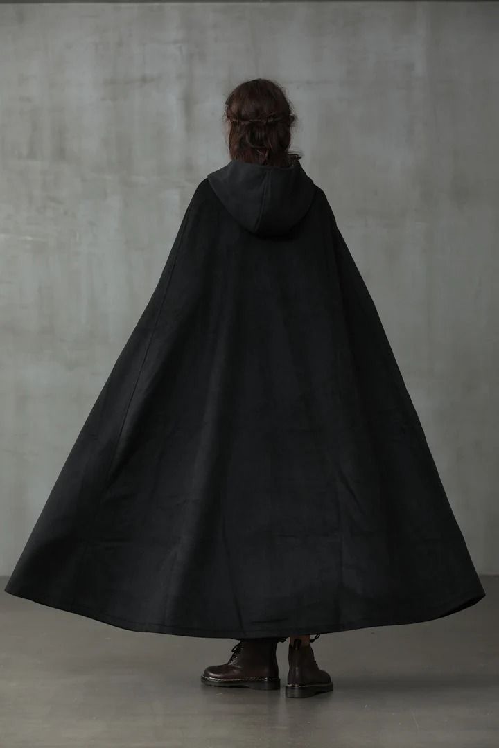 Maxi Hooded Wool Coat Cloak (8 Colors) – Linennaive Wool Cloak, Cloak Coat, Hooded Wool Coat, Cashmere Cape, Black Winter Coat, Color Lab, Hooded Cape, Cashmere Fabric, Hooded Cloak