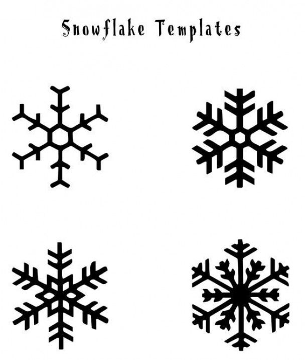 four snowflakes are shown in black and white, with the words snowflake templates below them