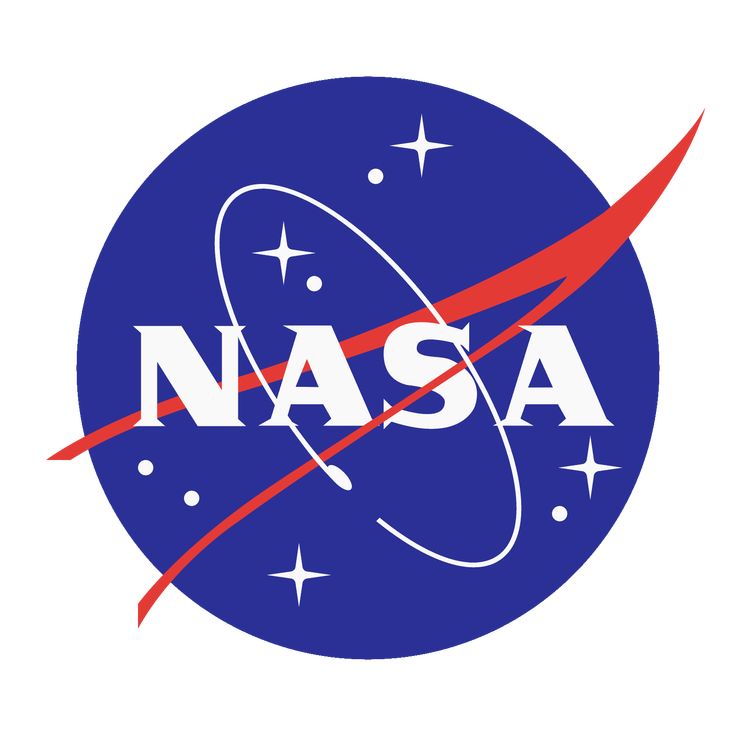 the nasa logo is shown in red and white on a blue circle with stars around it