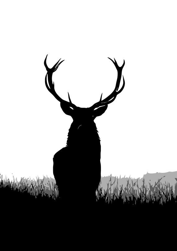 the silhouette of a deer with antlers is shown