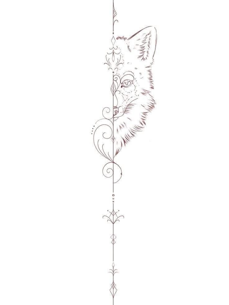 a line drawing of a fox with flowers on it's head and an arrow in its mouth