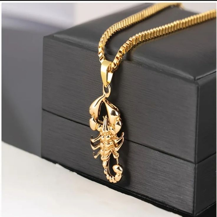 Brand New In Package. Never Worn Scorpion Necklace, Solid Necklace, Scorpio Necklace, Rock Necklace, Chain Fashion, Mens Accessories Jewelry, Mens Pendant, Necklace For Men, Mens Gold