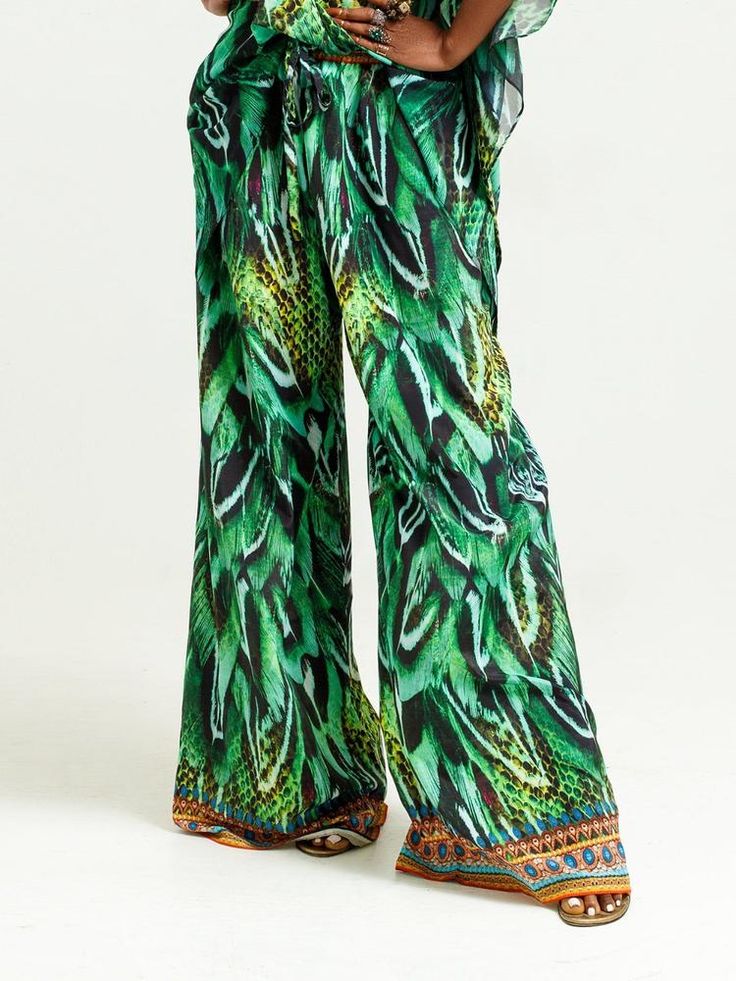 Amazon Pants – saisankoh Tropical Wide Leg Bottoms For Vacation, Tropical Wide Leg Summer Pants, Tropical Wide Leg Green Pants, Tropical Wide Leg Pants For Beach Season, Chic Green Wide Leg Pants For Summer, Tropical Wide-leg Summer Pants, Green Wide-leg Summer Pants, Summer Wide-leg Green Pants, Tropical Green Bottoms With Elastic Waistband