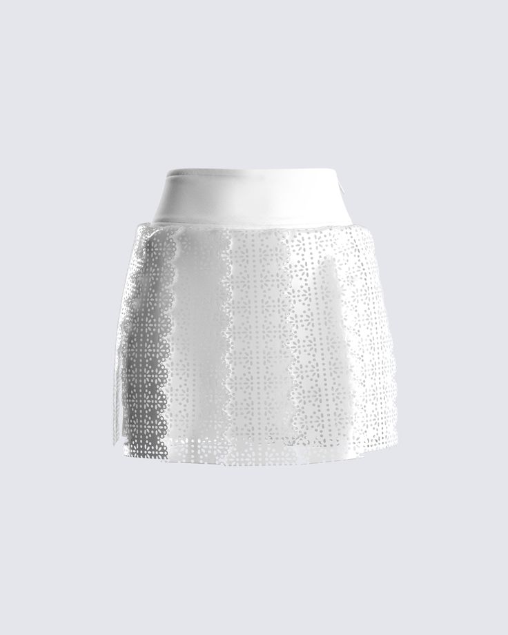 A classic style, just elevated 💅 Demand attention with this white vegan leather skirt - Complete with laser-cut floral scallop details, and layered tiers that add an extra punch of attitude, ensuring you stand out wherever you go 🤍 White Bottoms With Cutwork Hem For Summer, White Fitted Lace Mini Skirt, Fitted White Mini Skirt With Lace Trim, Elegant Summer Skirt With Cutwork Hem, White Ruffled Skort For Party, Elegant White Skirt With Cutwork Hem, White Tiered Mini Skirt With Lace Trim, Elegant White Lace Mini Skirt, White Bottoms With Cutwork Hem For Spring