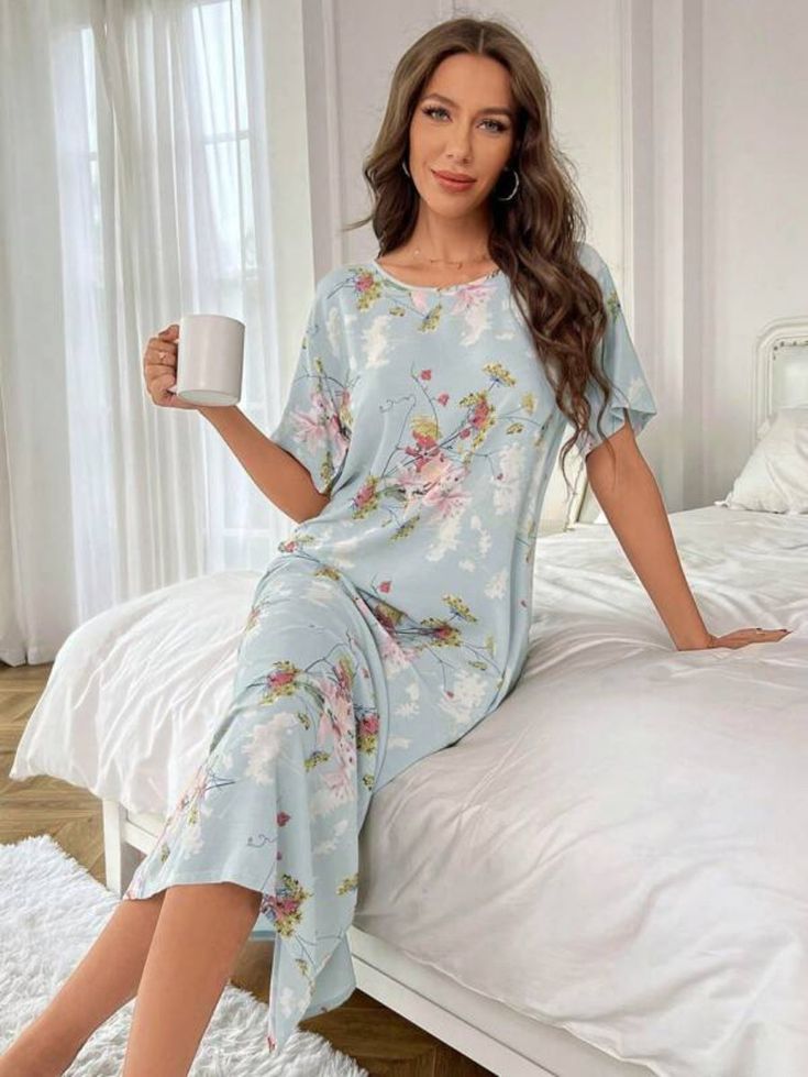 Experience the beauty of nature with our Floral Print Nightdress. Embrace comfort in its regular fit and indulge in the softness of 100% Viscose. Drift into serenity with its non-stretch fabric, while the short sleeves and long length add a touch of elegance. Suitable for machine washing or professional dry cleaning, this sleep shirt is a blend of style and ease. Elevate your sleepwear collection with the enchanting allure of florals. Features: Pattern Type: Floral Type: Sleepshirts Sleeve Lengt Floral Type, Floral Robes, Women's Nightgowns, Fabric Floral, Sleep Shirt, Long Length, Shoulder Sleeve, Night Dress, Night Gown