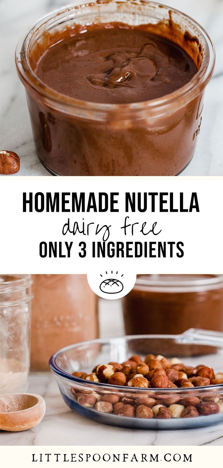 homemade nutella pudding in a glass bowl with text overlay that reads homemade nutella during three ingredients only 3 ingredients