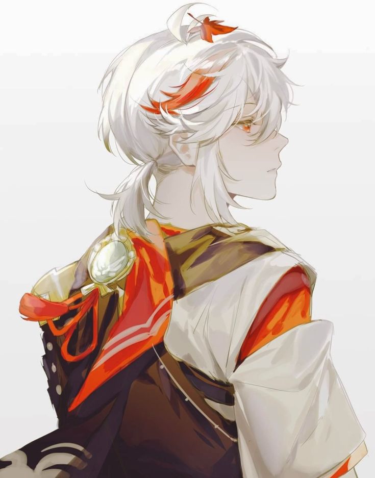 an anime character with white hair and orange eyes