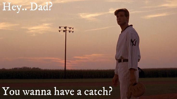 a baseball player is standing on the field with his mitt in hand and an inscription that says hey dad you wanna have a catch?