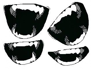 four black and white images of mouth shapes