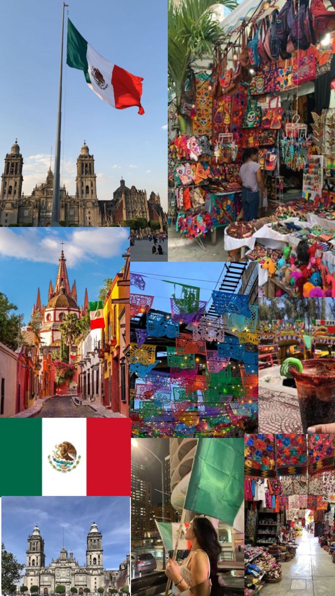 the collage shows many different things in mexico