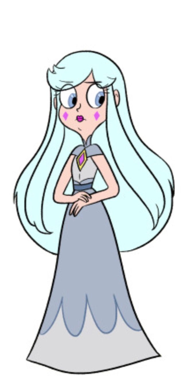 an animated character with long white hair and blue eyes, wearing a gray dress while standing in