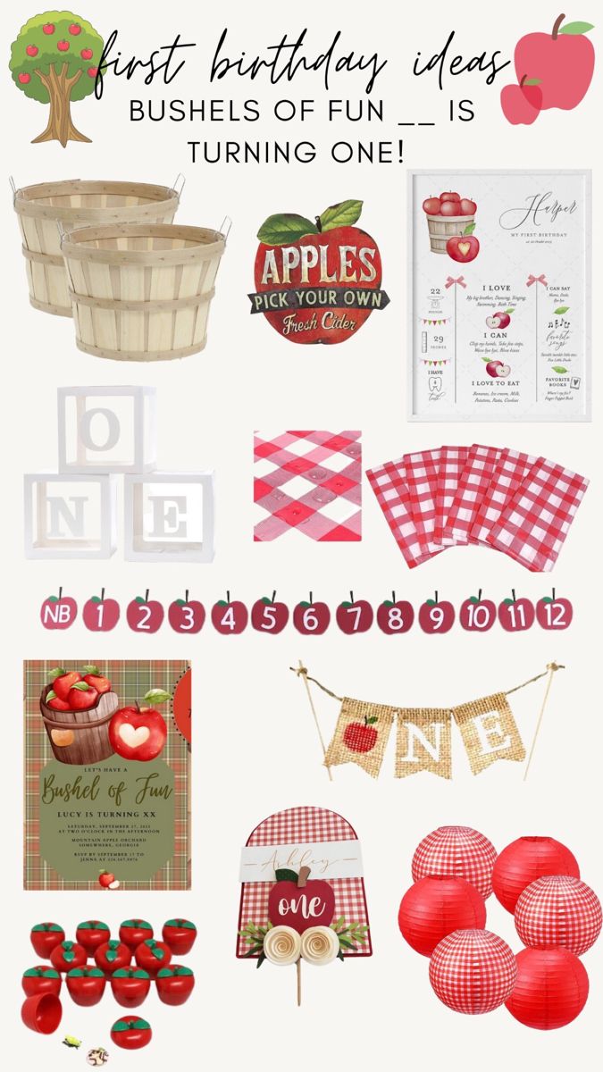 an apple themed birthday party with apples and gingham