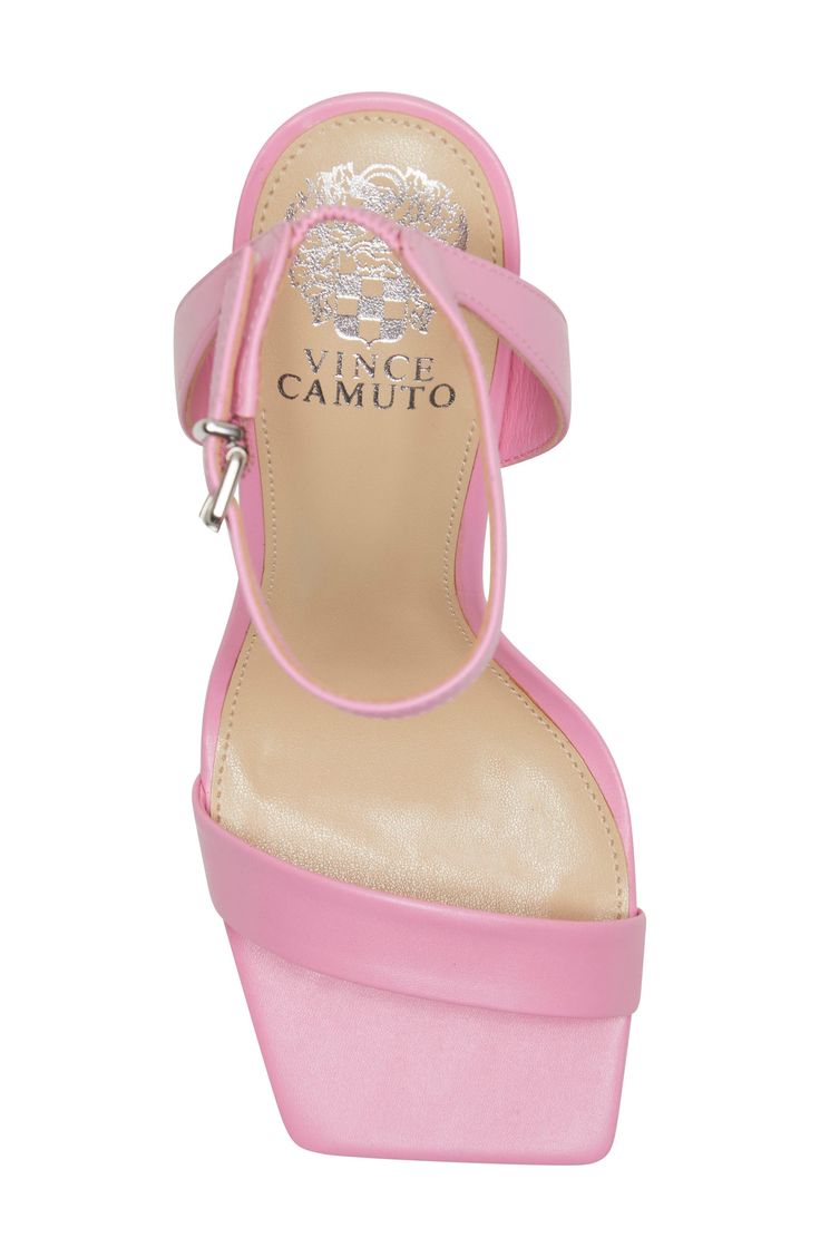 Ground any look with this square-toe sandal set atop a slim heel. 4" heel (size 8.5) 3"  strap height Leather upper/synthetic lining and sole Made in Brazil Square Toe Sandals, Made In Brazil, Sandal Women, Vince Camuto, Nordstrom Rack, Brazil, Womens Sandals, Leather Upper, Nordstrom