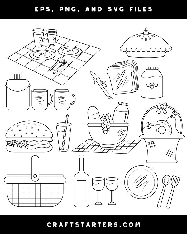 a black and white image of food items on a table with the words, eps png