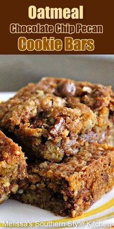 oatmeal chocolate chip pecan cookie bars stacked on top of each other