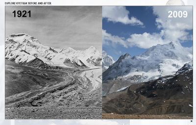 two different views of mountains with snow on them and clouds in the sky over them