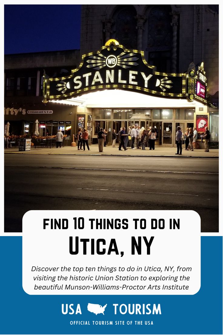 an advertisement for the united states tourist information bureau in front of a theater at night