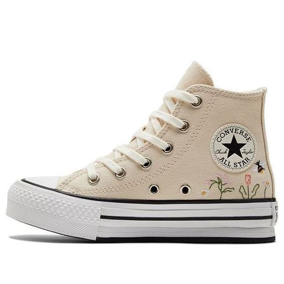 Converse Chuck Taylor All Star Lift Platform High PS 'Floral Embroidery - Natural Ivory' A01615C Hand Embroidery Converse, Women’s Converse, Cute Platform Converse, Cute Simple Shoes, Cute High Top Shoes, Preppy Converse, Pastel Converse, Fun Converse, Cute Shoes For School