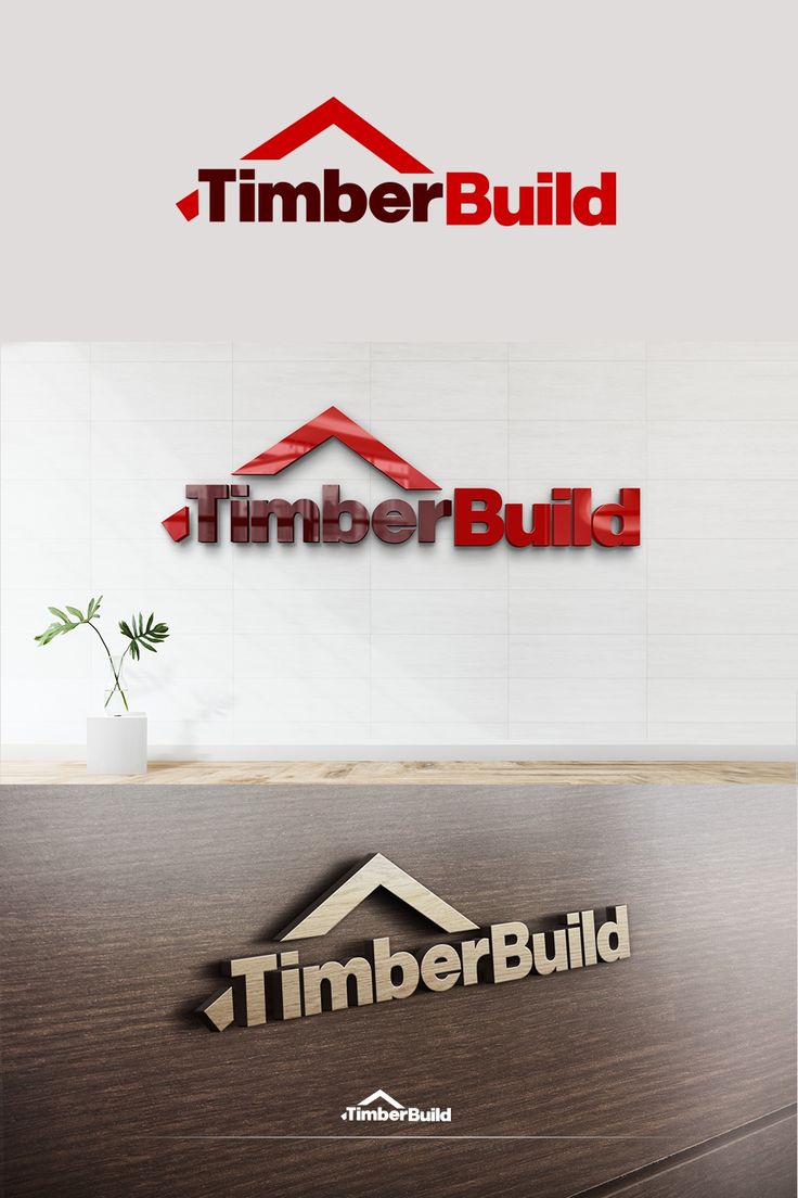 the logo for timber build is shown on top of a wooden table with a plant in it