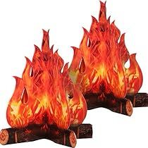 two fire logs with flames burning on them