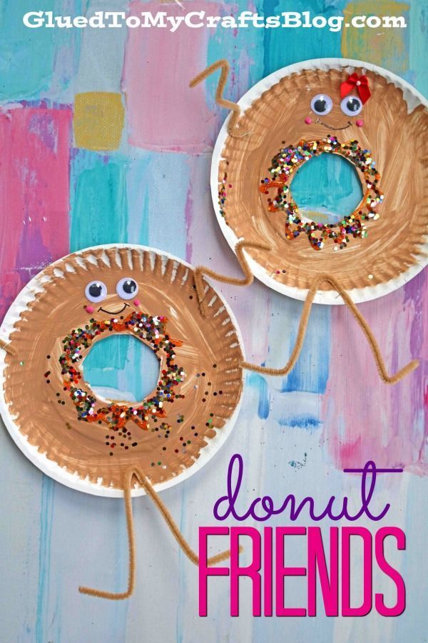 two paper plates with donuts on them and the words donut friends painted on them