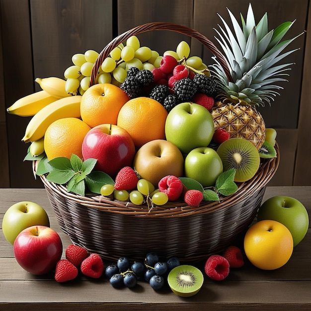 a basket filled with lots of different types of fruit