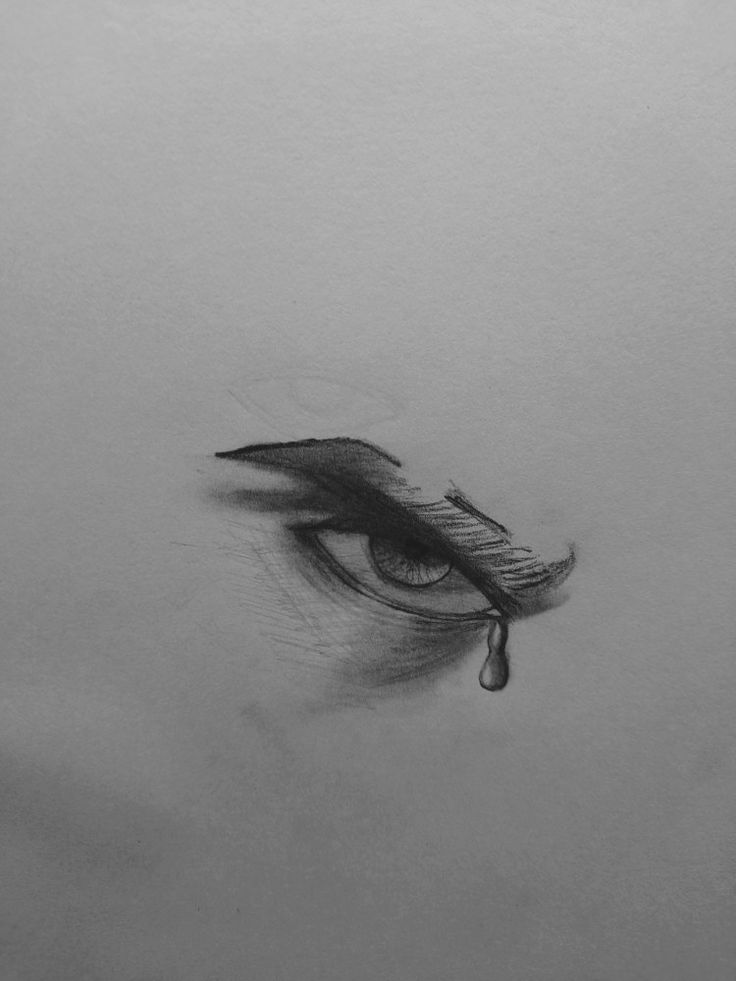 a pencil drawing of an eye with a tear coming out of it