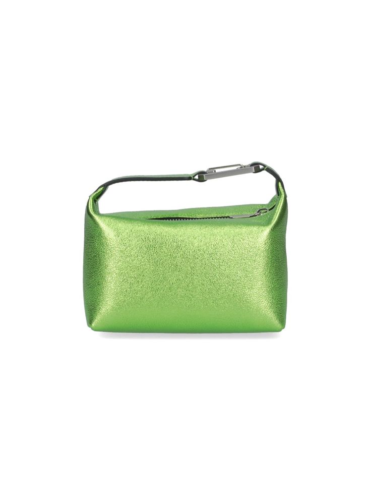 Eéra "Moon" handbag in green laminated leather, top handle, silver logo hook detail, zip closure, main inner compartment. Composition: 100% Leather