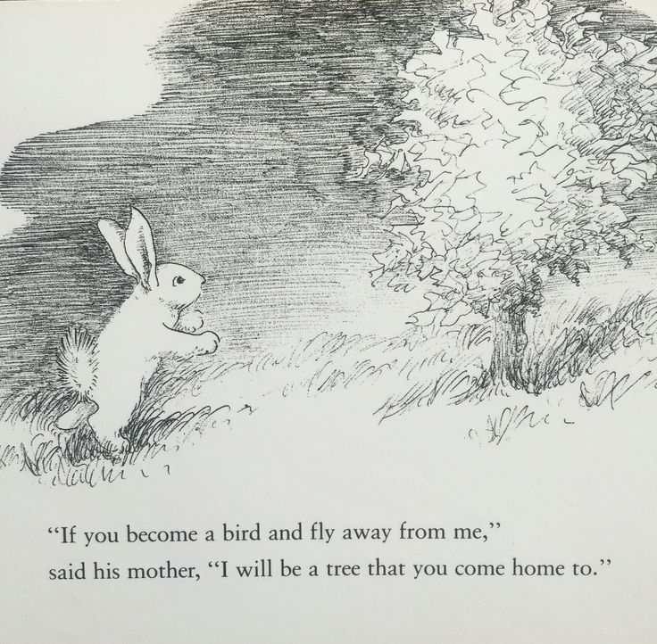 an open book with a drawing of a rabbit in the grass next to a tree