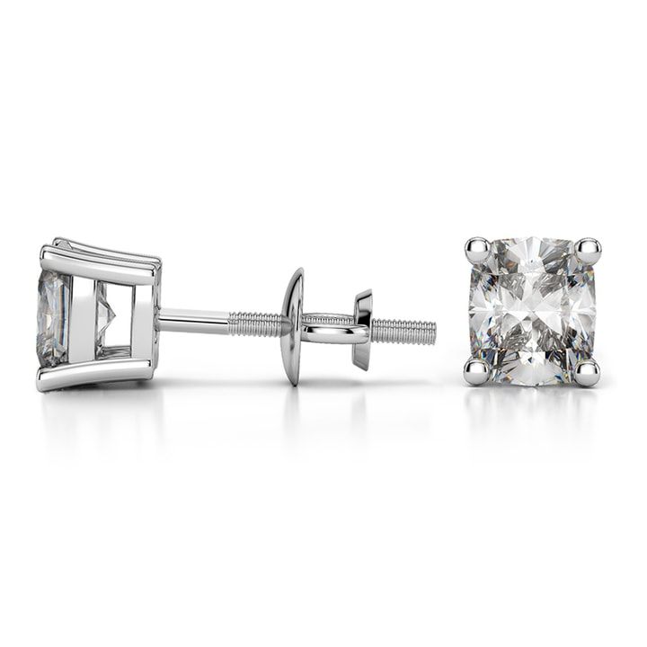 three prong diamond stud earrings in 18k white gold, set with 0 00ct princess cut diamonds