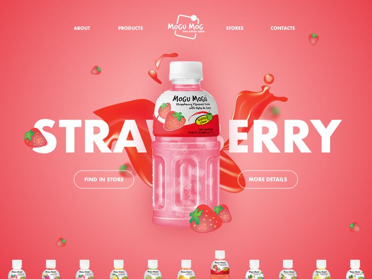 a bottle of strawberry juice on a pink background