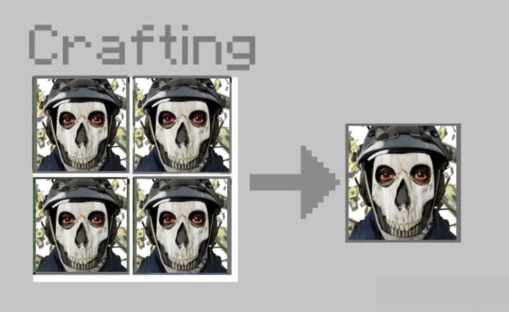 four pictures of a skull wearing a helmet with the words crafting on it's side