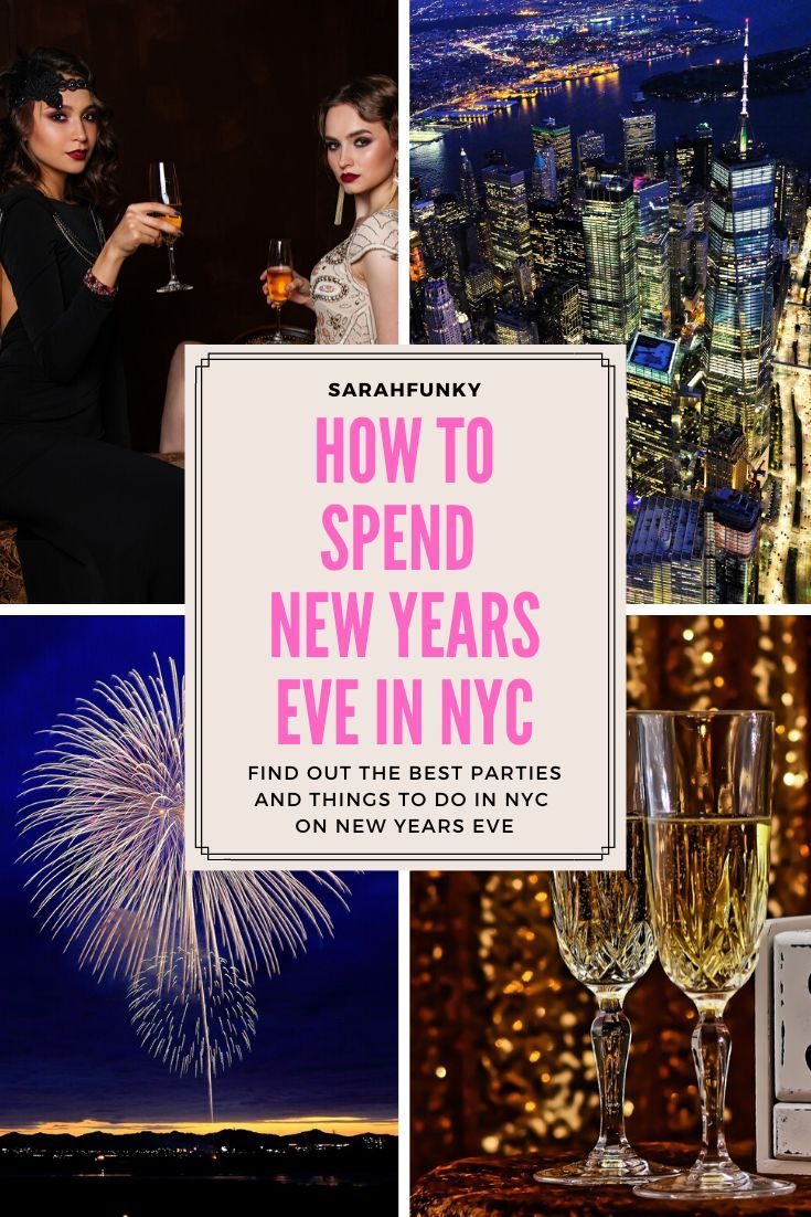 the new year's eve in nyc with fireworks, champagne and cityscape