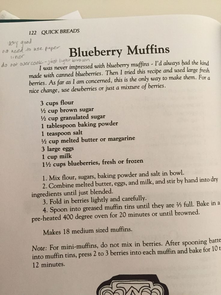 an open book with instructions on how to make blueberry muffins