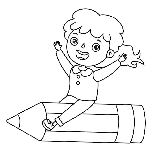 a young boy is riding on a giant pencil coloring pages for kids to print and color