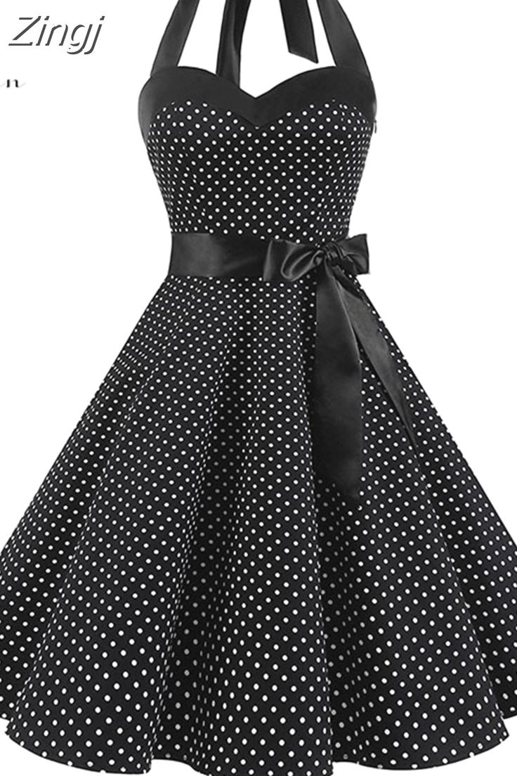 60s Pinup, Womens Polka Dot Dress, Blue Black Dress, Rockabilly Party, Halter Party Dress, Sunday Clothes, Pinup Vintage, Nightclub Dress, Vestidos Retro