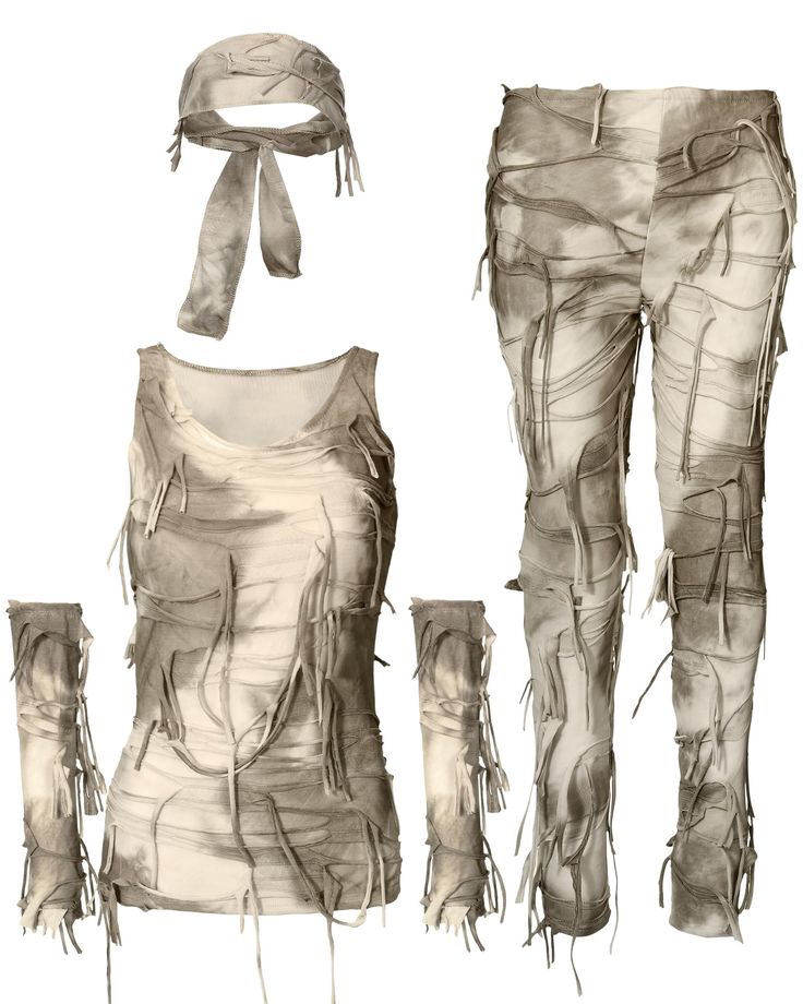 a drawing of some clothes with ties around it's neck and legs, all tied up