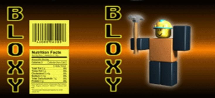 an orange and black label with the word blox y on it